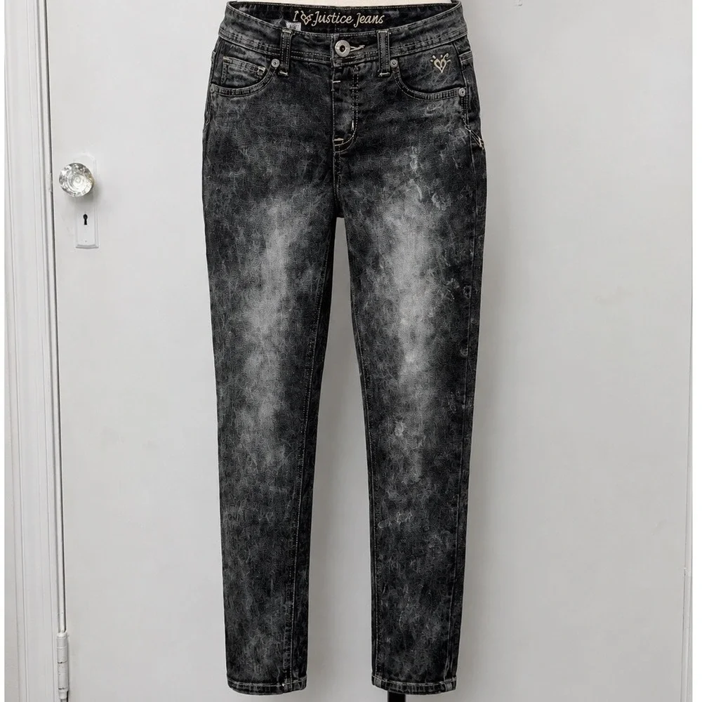 Justice Girls Size 12 Reg Acid‎ Wash Simply Low Skinny Jeans Black Gray Denim